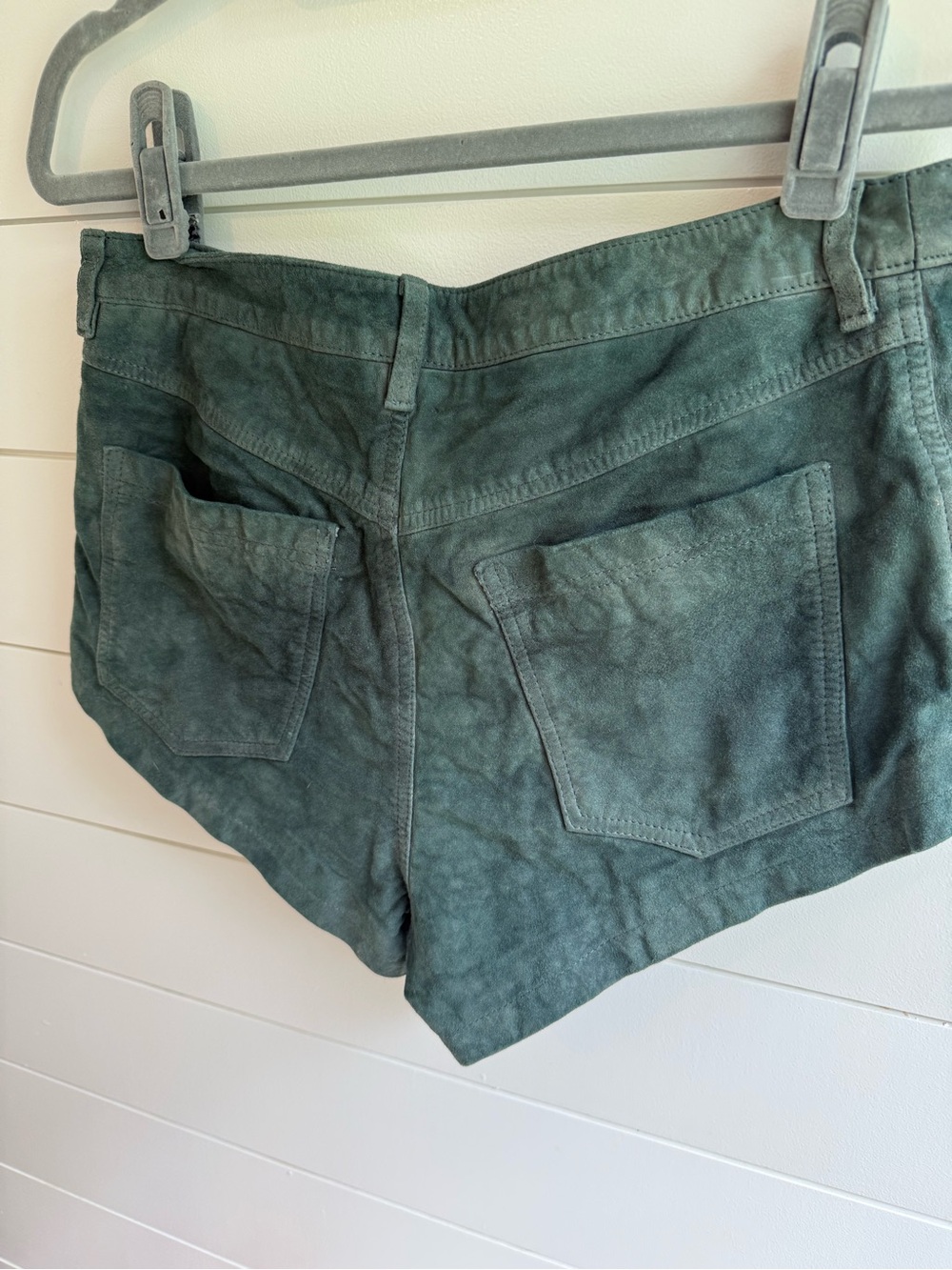 Free People RARE Suede Real Leather Micro Shorts Blue Green 8 - Picture 7 of 11